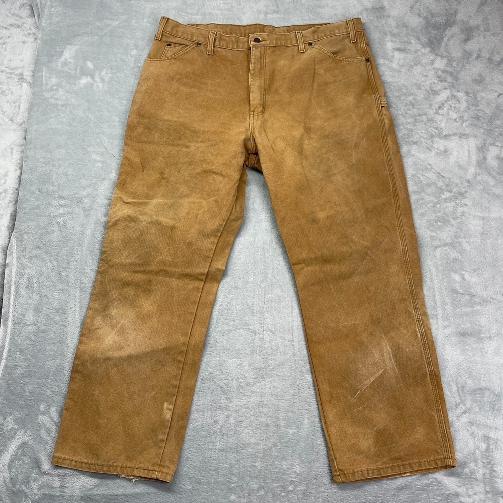 Dickies Carpenter Pants Mens 40x30 Brown Canvas‎ Workwear Outdoor Loose Wide Leg